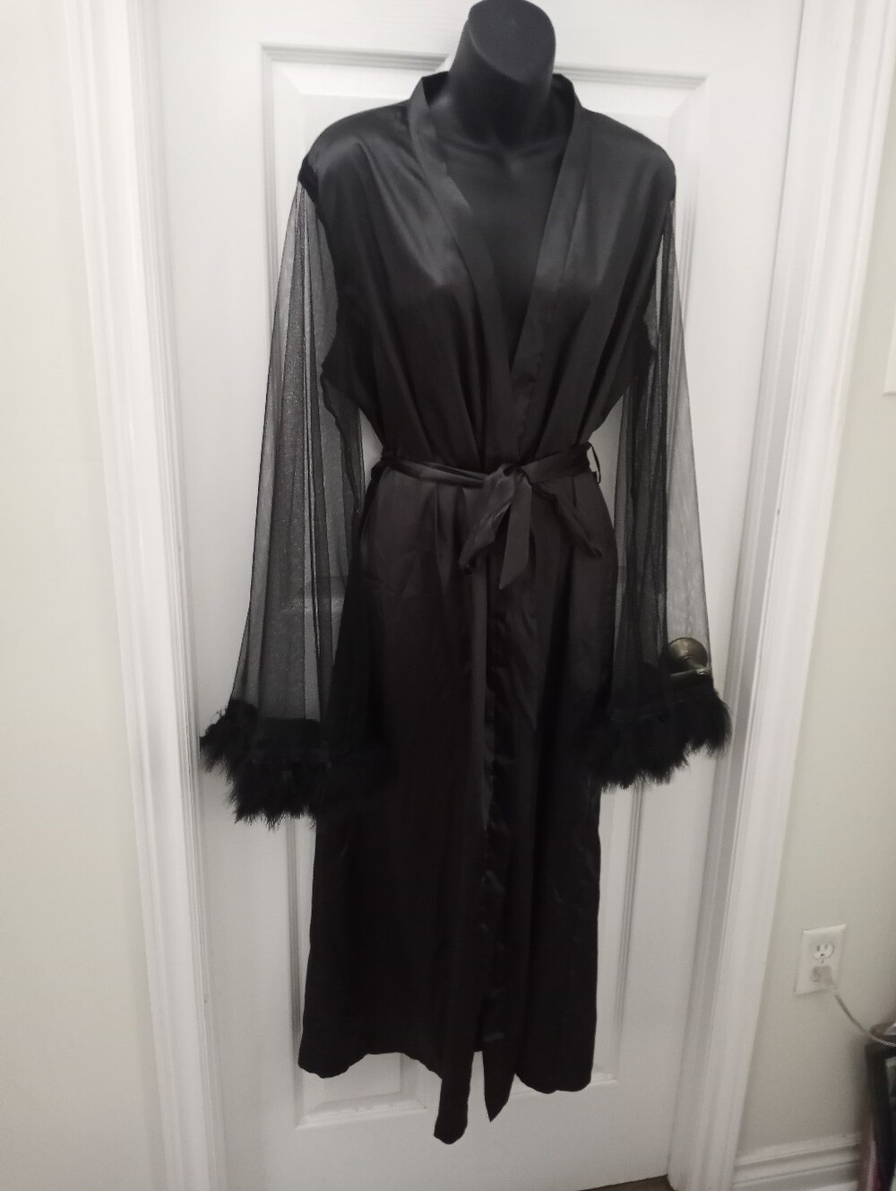 Robe With Sheer Trumpet Sleeves (Faux Feathers)